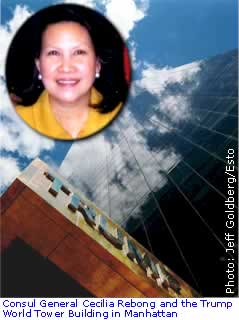 Consul General Cecilia Rebong and her residence at the Trump World Tower in Manhattan