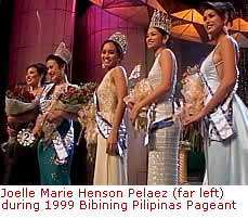 Joelle Marie Henson Pelaez (far left) during 1999 Bibining Pilipinas Pageant