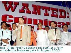 Rep. Alan Peter Cayetano at a rally outside the Batasan Gate in August 2005