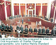 Philippine Supreme Court prepared to listen to Oral Arguments of Charter Change proponents.