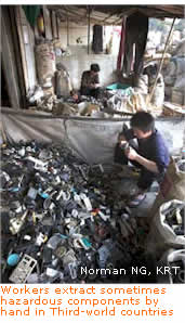 Workers extract sometimes hazardous components by hand in Third-world countries