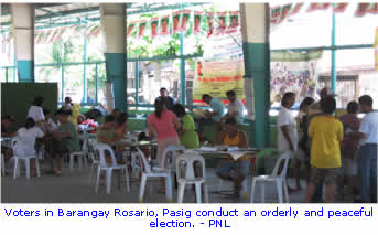 Voters in Barangay Rosario, Pasig conduct an orderly and peaceful election. - PNL