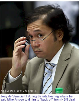Joey de Venecia III during Senate hearing where he said Mike Arroyo told him to "back off" from NBN deal