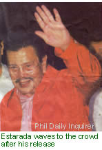 Estarada waves to the crowd after his release