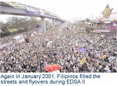 Again in January 2001, Filipinos filled the streets and flyovers during EDSA II