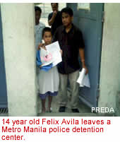 14 year old Felix Avila leaves a Metro Manila police detention center.