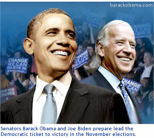 Senators Barack Obama and Joe Biden prepare lead the Democratic ticket to victory in the November elections.