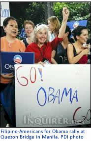 Filipino-Americans for Obama rally at Quezon Bridge in Manila.