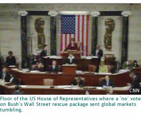 Floor of the US House of Representatives where a 'no' vote on Bush's Wall Street rescue package sent global markets tumbling.