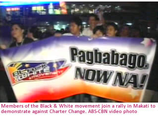 Members of the Black & White movement join a rally in Makati to demonstrate against Charter Change.