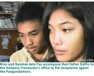 Bino and Bambee dela Paz accompany their father Delfin to the Antipolo Prosecutor's office to file complaints againt the Pangandamans.
