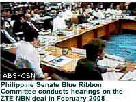 Philippine Senate Blue Ribbon Committee conducts hearings on the ZTE-NBN deal in February 2008