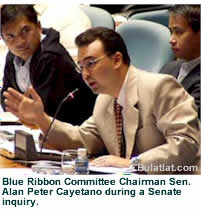Blue Ribbon Committee Chairman Sen. Alan Peter Cayetano during a Senate inquiry