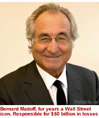 Bernard Madoff, for years a Wall Street icon. Responsible for $50 billion in losses