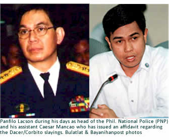 Panfilo Lacson during his days as head of the Phil. National Police (PNP) and his assistant Caesar Mancao who has issued an affidavit regarding the Dacer/Corbito slayings