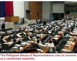 The Philippine House of Representatives vote to convene as a constituent assembly