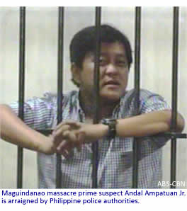 Maguindanao massacre prime suspect Andal Ampatuan Jr. is arraigned by Philippine police authorities