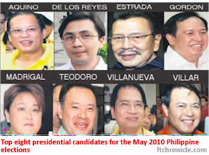 Top eight presidential candidates for the May 2010 Philippine elections