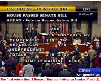 The final vote in the US House of Representative on Sunday, March 21