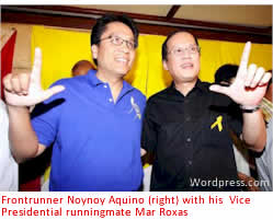 Frontrunner Noynoy Aquino (right) with his  Vice Presidential running mate Mar Roxas