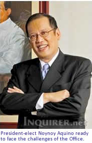 President-elect Noynoy Aquino ready to face the challenges of the Office