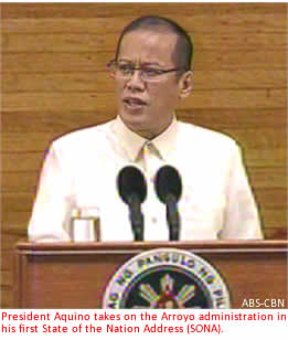 President Aquino takes on the Arroyo administration in his first State of the Nation Address (SONA)