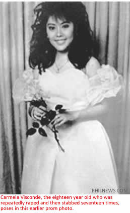 Carmela Visconde, the eighteen year old who was repeatedly raped and then stabbed seventeen times, poses in this earlier prom photo