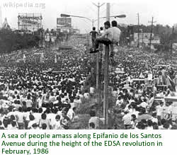 A sea of people amass along Epifanio de los Santos Avenue during the height of the EDSA revolution in February, 1986