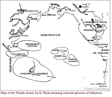 Map of the Pacific drawn by Dr Rizal showing colonial spheres of influence