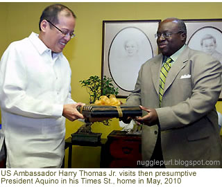 US Ambassador Harry Thomas Jr. visits then presumptive President Aquino in his Times St., home in May, 2010