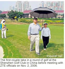 The first couple take in a round of golf at the Shenzhen Golf Club in China before meeting with ZTE officials on Nov. 2, 2006