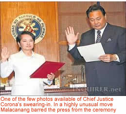 One of the few photos available of Chief Justice Corona's swearing-in. The press was barred from covering the highly unusual private ceremony