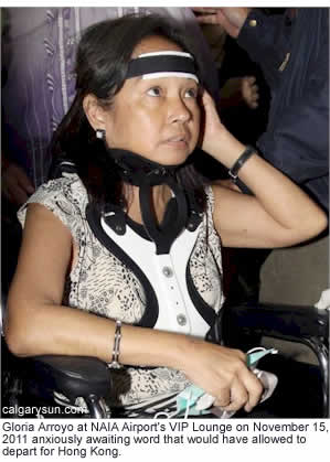 Gloria Arroyo at NAIA Airport's VIP Lounge on November 15, 2011 anxiously awaiting word that would have allowed to depart for Hong Kong