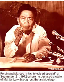 Ferdinand Marcos in his 'televised special" of September 21, 1972 where he declared a state of Martial Law throughout the archipelago
