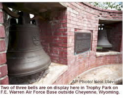 Two of three bells are on display here in Trophy Park on F.E. Warren Air Force Base outside Cheyenne, Wyoming