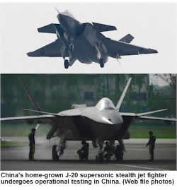 China's home-grown J-20 supersonic stealth jet fighter undergoes operational testing in China