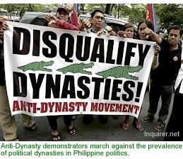 Anti-Dynasty demonstrators march against the prevalence of political dynasties in Philippine politics