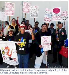 Filipino-Americans took the lead in a previous rally in front of the Chinese Consulate in San Francisco, California. 