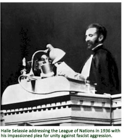 Haile Selassie addressing the League of Nations in 1936 with his impassioned plea for unity against fascist aggression