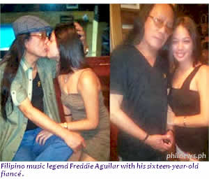 Filipino music legend Freddie Aguilar with his sixteen-year-old fianc Jovi Gatdula.