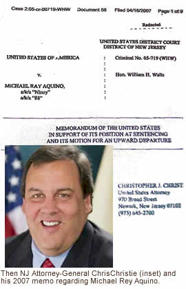 Then NJ Attorney-General Chris Christie (inset) and his 2007 memo regarding Michael Rey Aquino