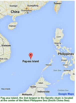 Pag-asa Island, the 2nd-largest in the Spratly chain is located at the center of the West Philippine Sea (South China Sea)