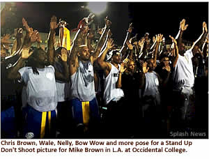 Chris Brown, Wale, Nelly, Bow Wow and more pose for a Stand Up Don't Shoot picture for Mike Brown in Los Angeles at Occidental College