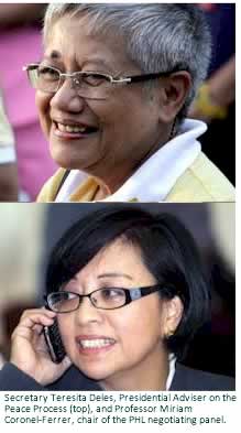 Secretary Teresita Deles, Presidential Adviser on the Peace Process (top), and Professor Miriam Coronel-Ferrer, chair of the PHL negotiating panel