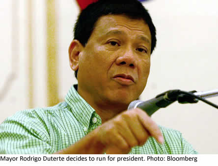 Mayor Rodrigo Duterte decides to run for president. Photo: Bloomberg