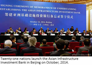 Twenty-one nations launch the Asian Infrastructure Investment Bank in Beijing in October 2014