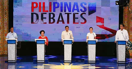Philippine presidential candidates Jejomar Binay, Miriam Santiago, Rodrigo Duterte, Grace Poe and Mar Roxas