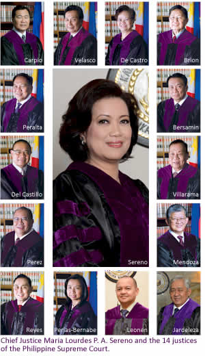 Chief Justice Maria Lourdes P. A. Sereno and the 14 justices of the Philippine Supreme Court