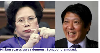 Miriam scares away demons. Bongbong amused