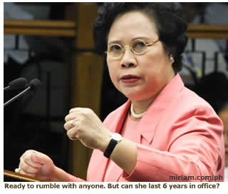 Ready to rumble with anyone. But can Miriam Defensor Santiago last 6 years in office?